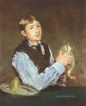 Ein junger Mann  der eine Birne Eduard Manet Abschälen Ölgemälde